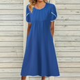 thumbnail image 2 of B91xZ Robes d'Été pour Femmes 2024 Manches Courtes Col Carré Dos Nu Aguichant Robe à Volants Taille Élastique Robe Trapèze Mini, Bleu TTTG, 2 of 5
