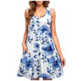 thumbnail image 2 of Ovzne Robes d'Été pour Femmes Robe Décontractée Grande Taille Sans Manches Col Rond Robe Courte Florale Robe pour Femmes Liquidation, 2 of 5