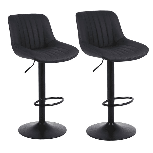 Modern PU Leather Bar Stools Set of 2, Swivel Counter Height Barstools with Back and Footrest, Sturdy Base Dia 41cm, Adjustable Kitchen Island Stool Dining Chairs, Black