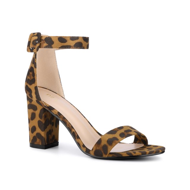 Allegra K Chaussures pour Femmes à Bride Cheville Talon Bloc Boucle Sandales à Bout Ouvert Léopard 7.5