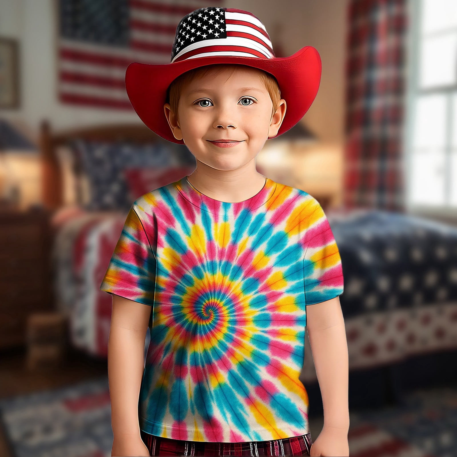 T-shirts Graphiques pour Filles, Manches Courtes Décontractées, Tee Confortable pour le Quotidien pour Enfants, T-Shirt à Col Rond à Imprimé Tourbillon Stylé pour 2 à 13 Ans