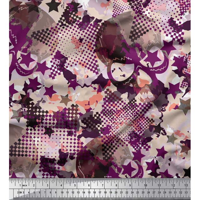 Soimoi Velvet Fabric Star,Skull & Texture Printed Fabric 1 Yard 58 Inch Wide