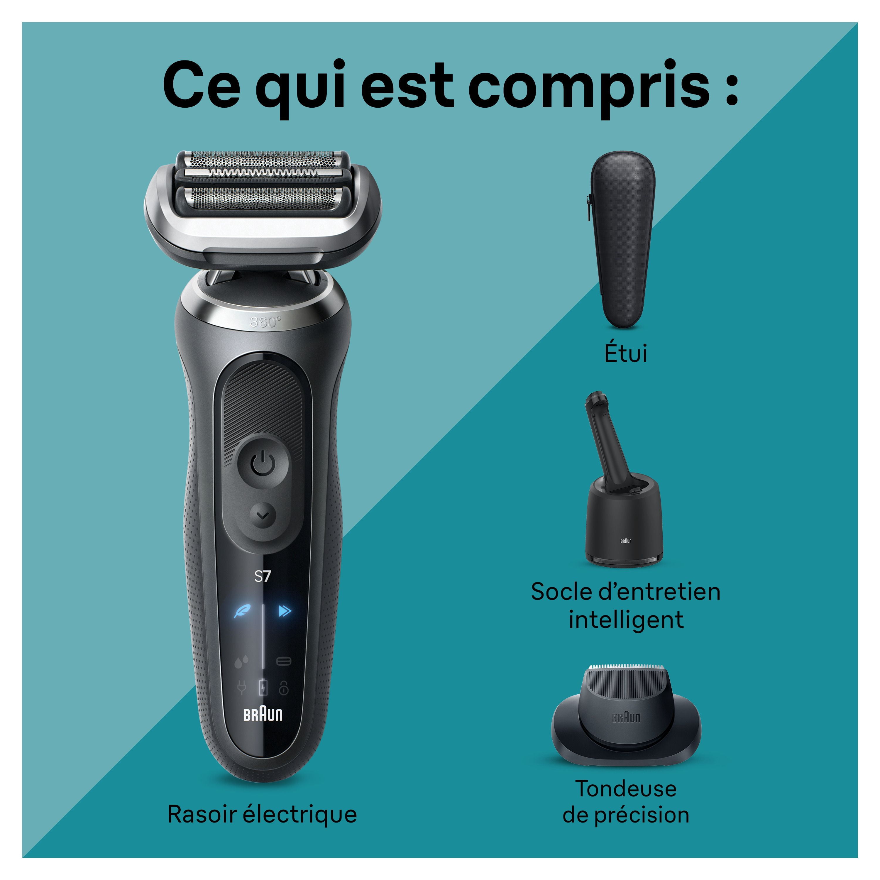 Braun Rasoir Électrique pour Hommes, Series 7 7171cc, Rasage à Sec et sous l'Eau, Modes de Rasage Turbo et Doux, Rasoir à Grille Étanche, Conçu en Allemagne, Centre SmartCare de Nettoyage et de Charge Inclus, avec T de Précision