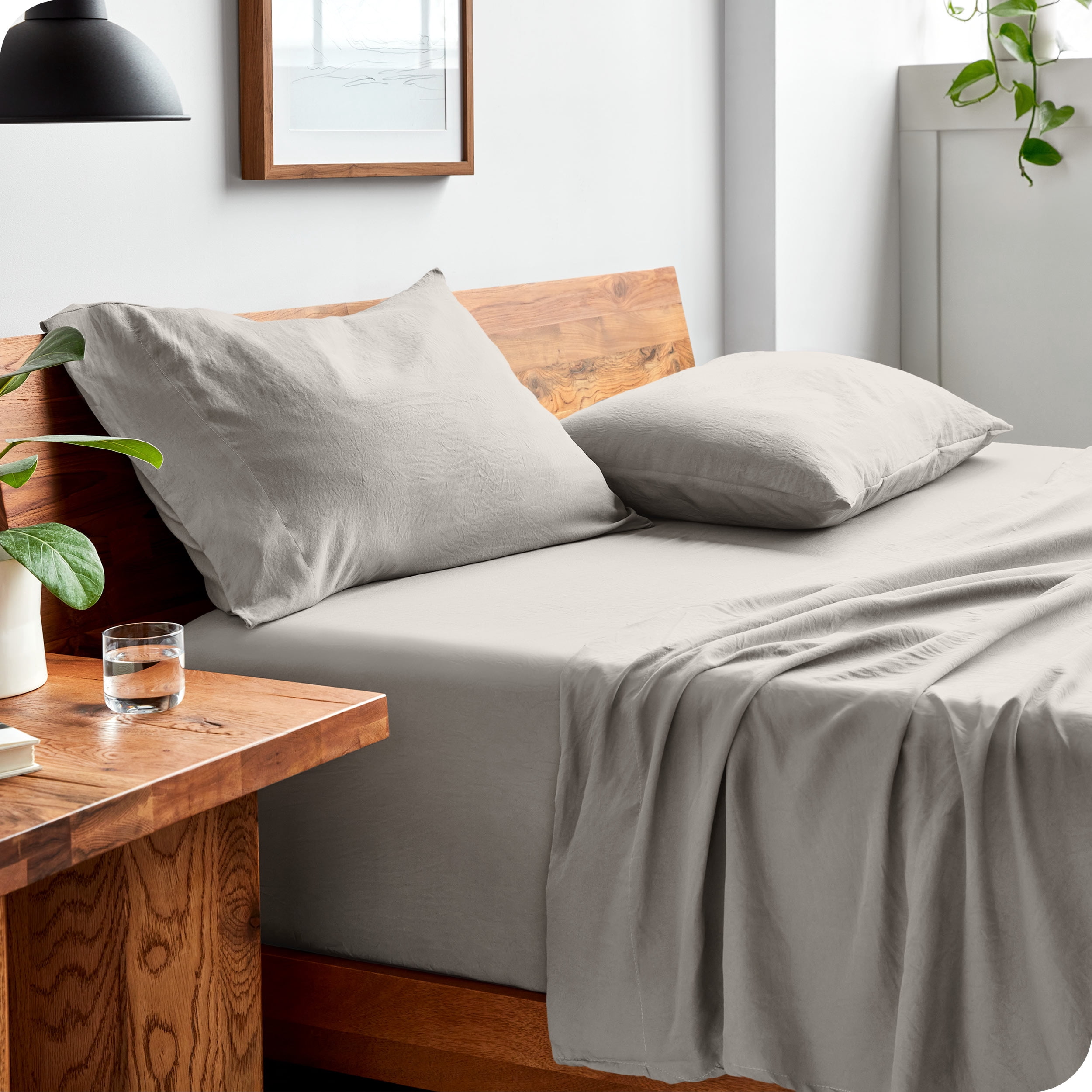 Bare Home Washed Sheet Ensemble - Premium 1800 Collection - Deep Pocket - 4 Piece - Grand, Fog