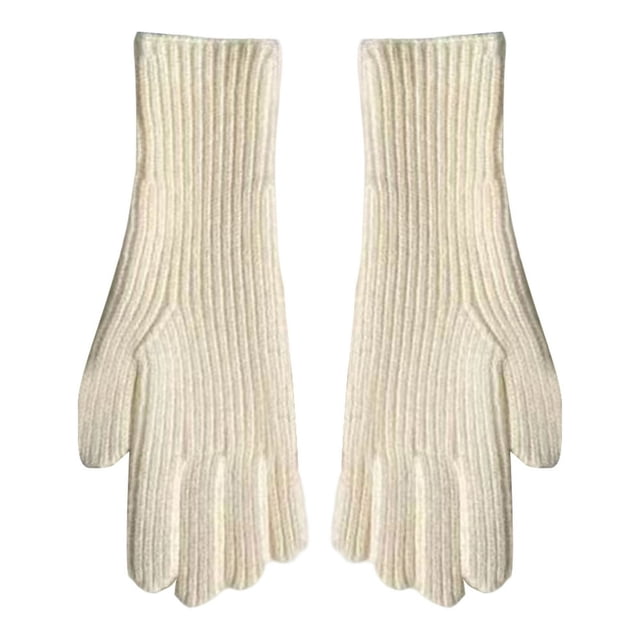 1 Pair Women Gloves Knitted 2-Fingerless Touchscreen Stretchy Soft Wrist Hands Protection Solid Color Winter Thermal Women Motorcycle Riding Gloves for Outdoor