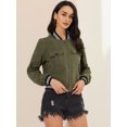 thumbnail image 2 of INSPIRE CHIC Veste pour Femme Col Montant Manches Longues Fermeture Éclair Poche à Rabat Blouson Bomber TG Vert Olive, 2 of 6