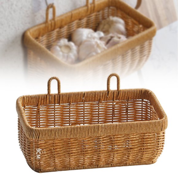 Grey Large Woven Wall Hanging Basket – Kitchen Vegetable & Garlic Organizer, Breathable Storage Bin for Pantry, Cabinet & Home Decor