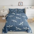 thumbnail image 1 of YST Dragonfly Down Comforter King Size 3Pcs,White Blue Dragonflies Comforter Set,Hand Drawn Sketch Style Bedding Set,Spring Rustic Flying Animal Quilt Set 1 Comforter with 2 Pillow Cases, 1 of 5
