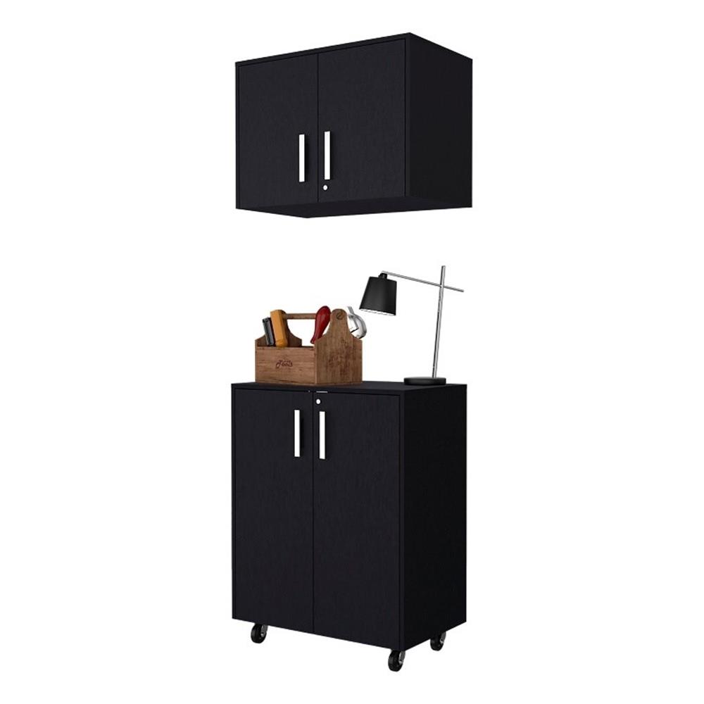FM FURNITURE Ensemble de Garage 2 Pcs Concord Noir Bois Manufacturé