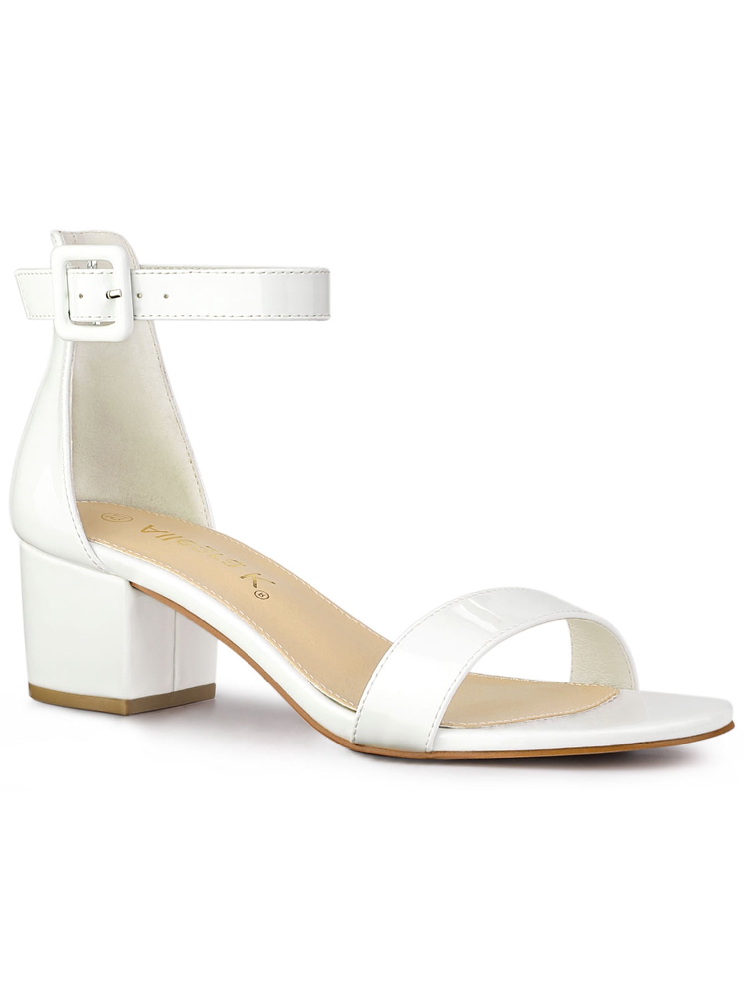 BLISSFUL STEP Women's Shoes Open Toe Block Heel Ankle Strap Sandals White 6