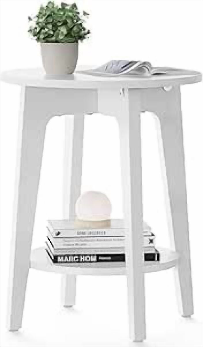 VASAGLE MAEZO Collection - Side Table, 2-Tier Small Round End Table, Nightstand with Tapered Legs, Curved Transitions, for Small Spaces, Living Room, Bedroom, Cloud White