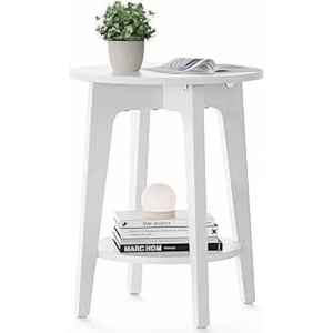 VASAGLE MAEZO Collection - Side Table, 2-Tier Small Round End Table, Nightstand with Tapered Legs, Curved Transitions, for Small Spaces, Living Room, Bedroom, Cloud White