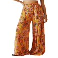 thumbnail image 1 of Pantalons de Plage Boho pour Femmes Taille Haute Décontractée Ample Jambe Grand Droite Imprimée, 1 of 3