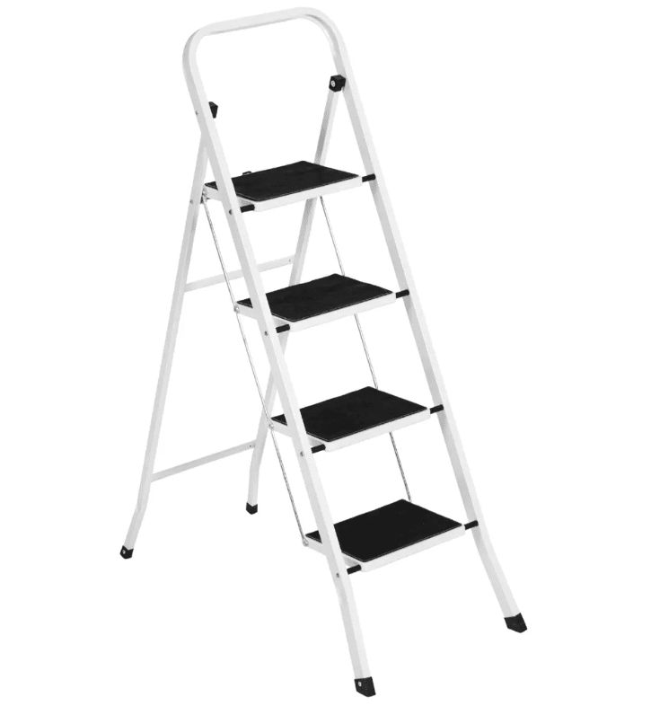 afeifafa-4-Step Portable Folding Steel Ladder w/ Hand Rail, Wide Platform Steps, 330lbs Capacity