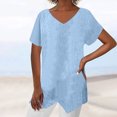 thumbnail image 2 of Timegard Tops for Women Cotton Linen V Neck Short Sleeve Irregularly Tee Casual Solid Color Lightweight, 2 of 6