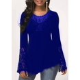 thumbnail image 1 of Women's Long-Sleeved Lace Stitching Shirts Round Neck Irregular Blouses Tops, 1 of 1