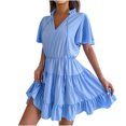 thumbnail image 2 of SMihono Robe d'Été Bohème pour Femmes Grande Taille Mode Robe d'Été Décontractée Slim en Forme de V Manches Courtes Couleur Unie, 2 of 8