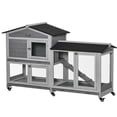 thumbnail image 1 of PawHut 62" Wooden Rabbit Hutch with Wheels, Run Box, Tray, Ramp, Light Grey, 1 of 10