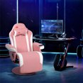 thumbnail image 4 of Goplus Fauteuil de Massage de Jeu Inclinable Chaise de Course Pivotante avec Porte-Gobelet et Oreiller Rose, 4 of 10