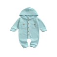 thumbnail image 1 of Infant Baby Girls Boys Solid Color Romper Long Sleeve Hooded Jumpsuit with Pockets for Spring Fall, 1 of 6