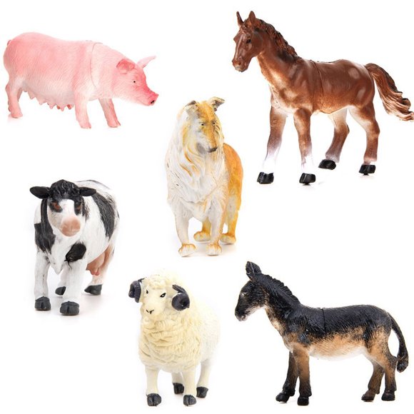 6pcs Model Farm Animal Figures Toy Pig Dog Cow Sheep Horse Donkey