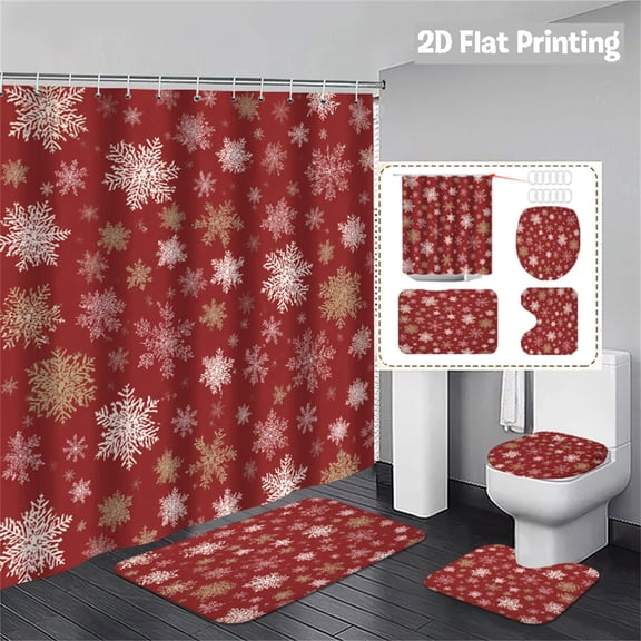 Weloille Ensemble de Rideaux de Salle de Bain 4 Pcs avec Tapis de Toilette Trois Pièces pour Maison Bain Déco des Fêtes Bol de Salle de Bain Surface en Carreaux Nettoyage Quotidien Accent Intérieur Extérieur