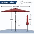thumbnail image 3 of Parasol de Patio Parasol de Marché 10 Pi Rouge - Robuste Protection UV à 8 Baleines et Imperméable, Inclinaison à Bouton-Poussoir et Manivelle pour Jardin, Terrasse, Piscine, Plage (Lot de 1), 3 of 6