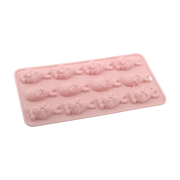 Easter Egg Molds Silicone Bunny Carrot Cake with Knocking Function, Non-Stick Flexible for Oven Microwave, Pink Gray