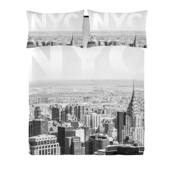 Gouchee Home NYC Queen Duvet Cover Set – 3-Piece Oeko-Tex Certified Cotton Bedding Featuring Iconic New York City Skyline