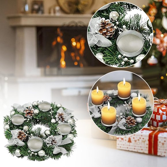 Christmas Decor Wreath Christmas Advent Wreath 13 Inch Advent Candle Holder Ring Artificial Christmas Wreath With Ribbon Pinecone For Advent Centerpiece Holiday Christmas Home Decoration NO Candles