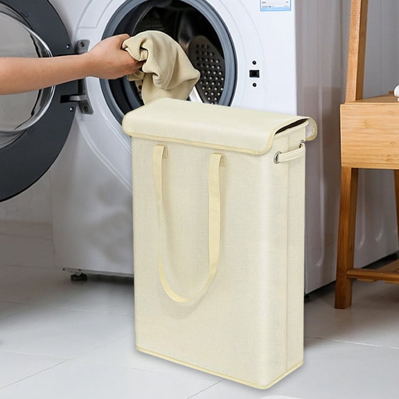 Meitianfacai Laundry Basket With Lid, Tall Thin Laundry Hamper With Handles, Lining Narrow Dirty Clothes Hamper For Bathroom Bedroom Dorm Organization Storage