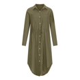 thumbnail image 4 of CHOK Robes d'Été pour Femmes Couleur Unie à Simple Boutonnage Col à Revers Robe Chemise à Cordon Robe en Coton et Lin Bleu Marine m, 4 of 8