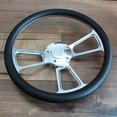 thumbnail image 2 of 14" Inch Polished Steering Wheel Chevy Horn, 5 Hole compatible with Chevrolet Black Muscle Car", 2 of 4