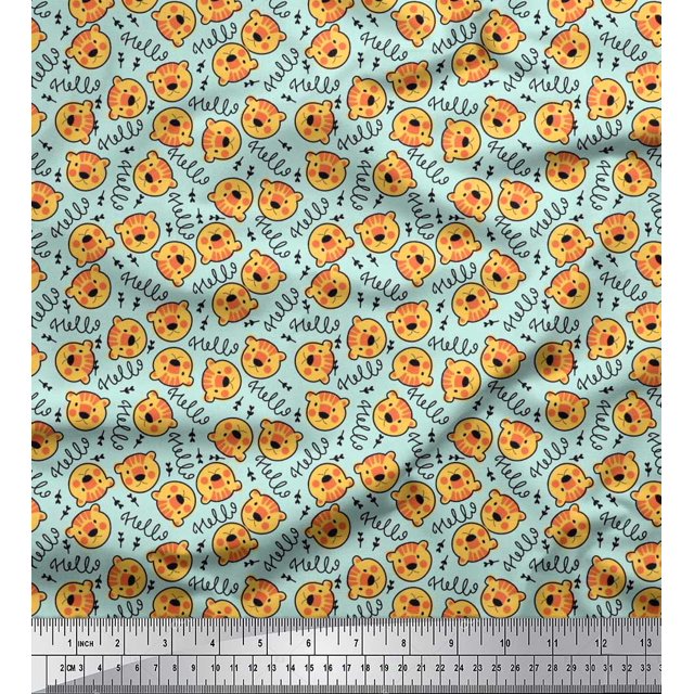 Soimoi Cotton Poplin Fabric Text & Tiger Face Cartoon Print Fabric by The Yard 56 Inch Wide