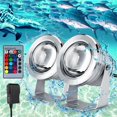 thumbnail image 1 of Keenso 10W Underwater Light LED Spotlight, 2pcs Underwater Lamp IP68 Waterproof 12V RGB LED Underwater Fountain Light Spotlight, 2M Cable Landscape Pool Pond Aquarium With Remote Control, 1 of 7
