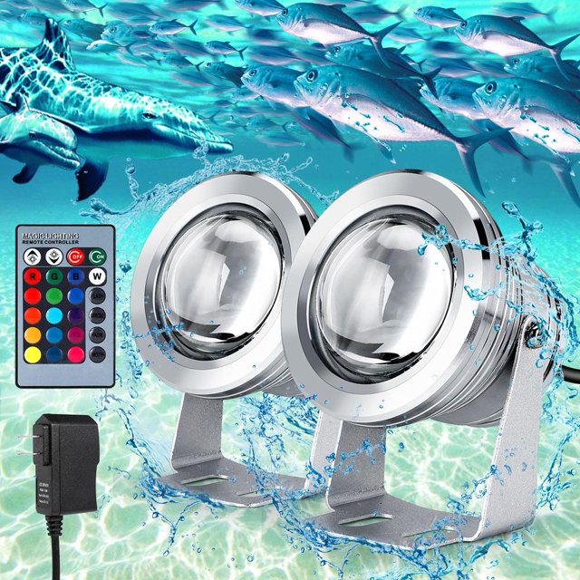 Keenso 10W Underwater Light LED Spotlight, 2pcs Underwater Lamp IP68 Waterproof 12V RGB LED Underwater Fountain Light Spotlight, 2M Cable Landscape Pool Pond Aquarium With Remote Control