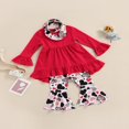 thumbnail image 2 of MesaSe Toddler Baby Girls Spring Princess Flare Pants Set O-Neck Ruffles Tops + Bell Bottom Pants Headband, 2 of 6