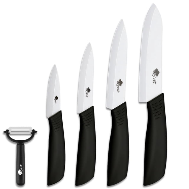 Akatsuki Ceramic Knives Complete Kitchen Unit,3 4 5 6inch Chef Knife Utility Fruit Slicing Peeler with Sheath White Blade