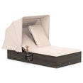 thumbnail image 1 of Gymax Lit de Repos en Rotin pour 2 Personnes avec Auvent Rétractable, Dossier Réglable à 5 Positions, Beige, 1 of 10