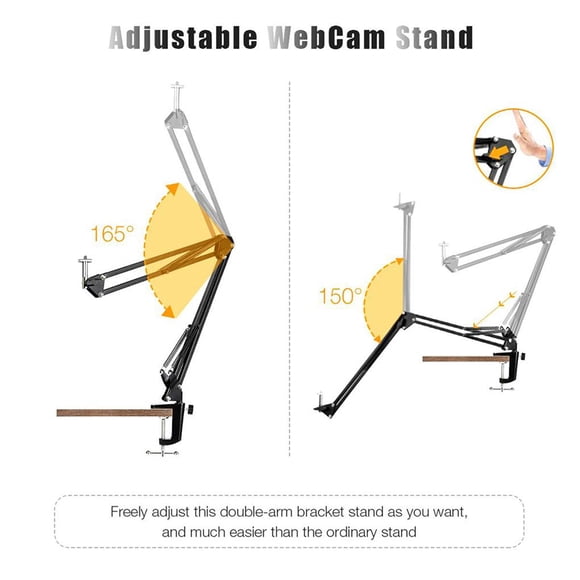 VONKY Webcam Stand Heavy Duty Adjustable Camera Desk Clamp Mount with Fixing Clip for Built-in 1/4 Screw Compatible for C925e C922x C922 C930e C930 C920 C615
