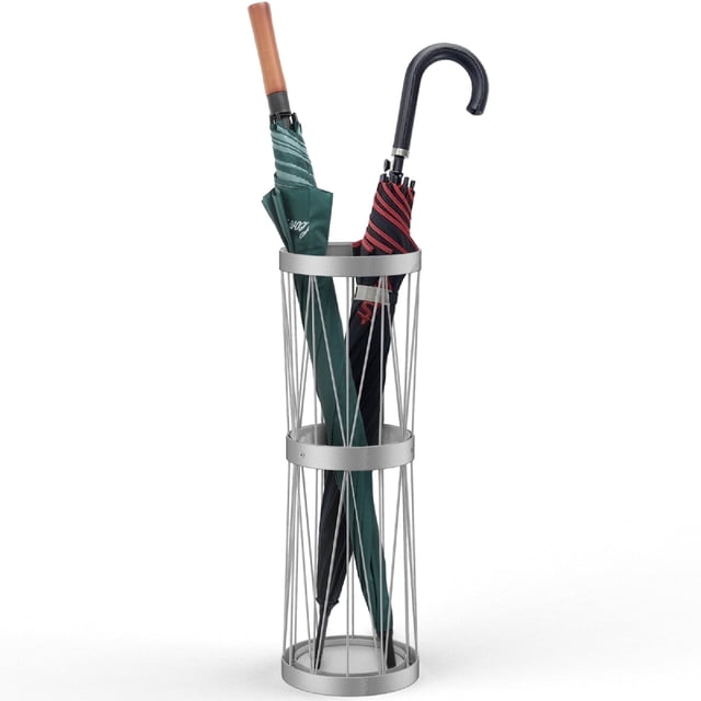 Mango Steam Pluvian Soakstone Simple Metal Umbrella Holder For Living Room or Entryway, Tall Silver
