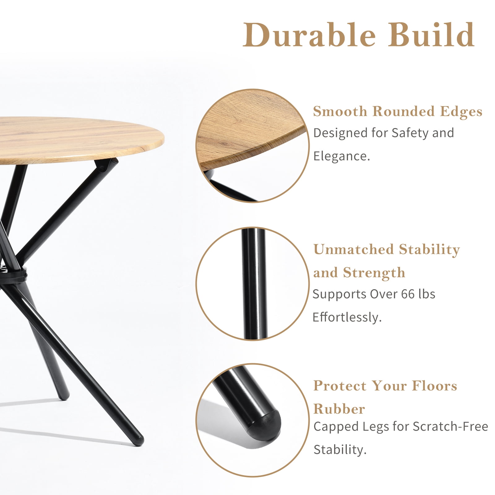 Table d'appoint ronde Homy Casa pour le salon, plateau de 80 cm avec pattes en métal, brun foncé, pièce d'appoint moderne