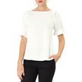 thumbnail image 1 of INSPIRE CHIC Women's Boat Neck Short Puff Sleeves Ruffle Top Blouses L White, 1 of 7