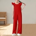 thumbnail image 3 of lcziwo Combinaison Ample à Jambes Larges pour Filles, Enfants, Décontractée, Manches Cap, Col Rond, Long Combi-Short, Combinaison d'Été, Pantalon avec Poches, Rouge, Chemises pour Hommes, 3 of 9
