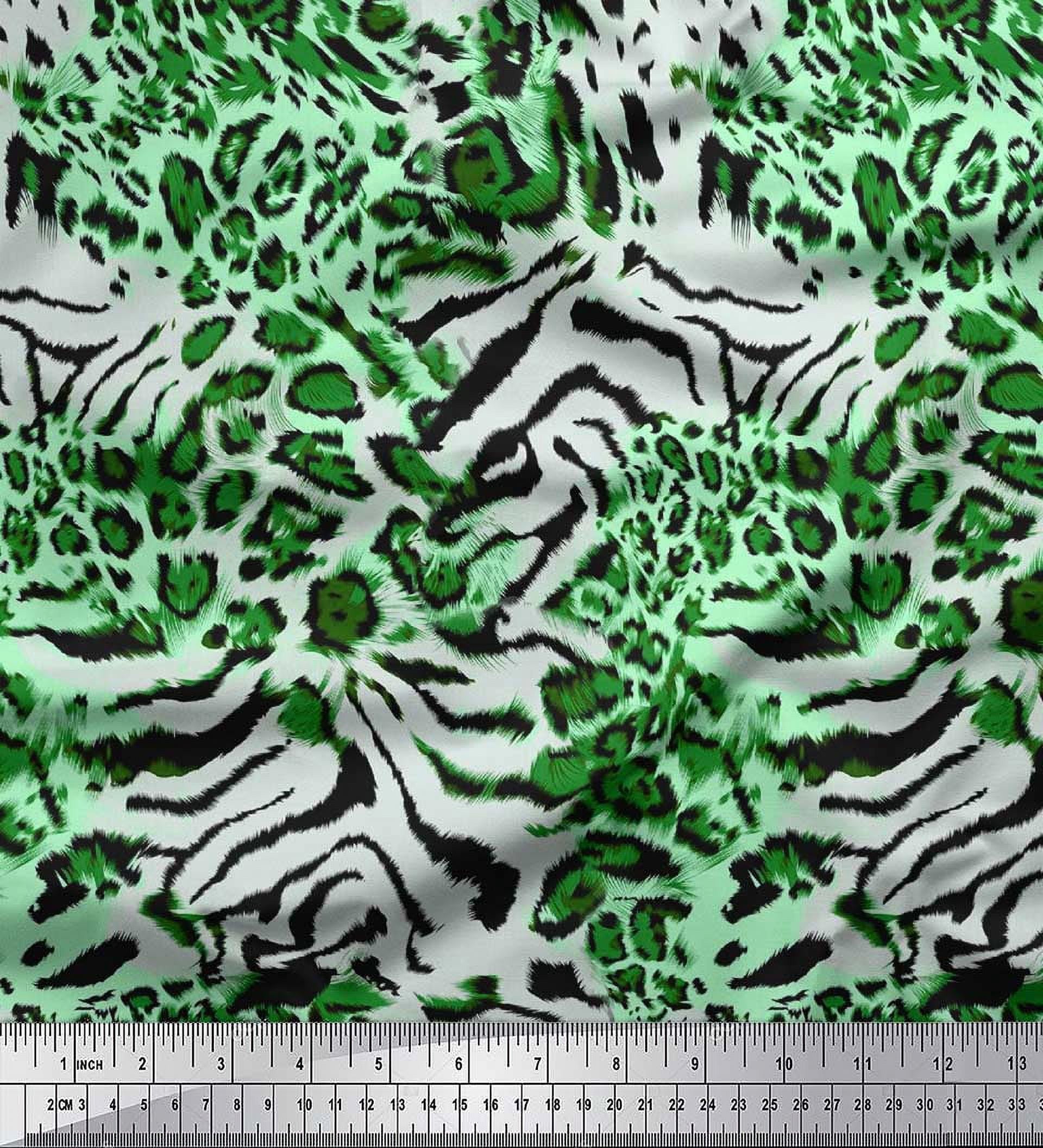 Soimoi Green Modal Satin Fabric Leopard & Wild Animal Skin Print Fabric by The Yard 42 Inch Wide