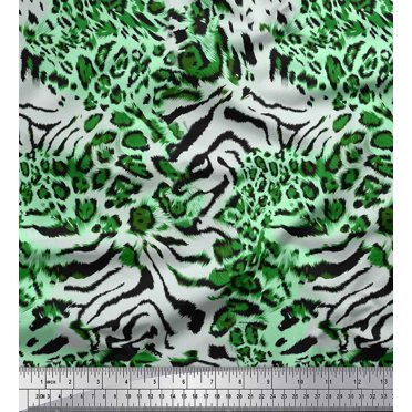 Soimoi Green Modal Satin Fabric Leopard & Wild Animal Skin Print Fabric by The Yard 42 Inch Wide