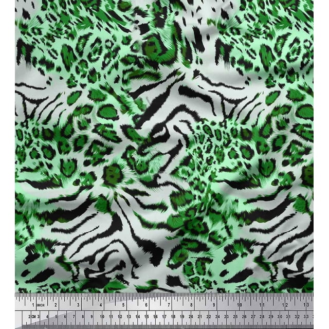 Soimoi Green Poly Georgette Fabric Leopard & Wild Animal Skin Fabric Prints by Yard 42 Inch Wide