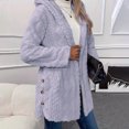 thumbnail image 2 of KIHOUT Womens Winter Long Sleeve Solid Fuzzy Fleece Open Front Button Hooded Cardigans Jacket Coats Outerwear, 2 of 9