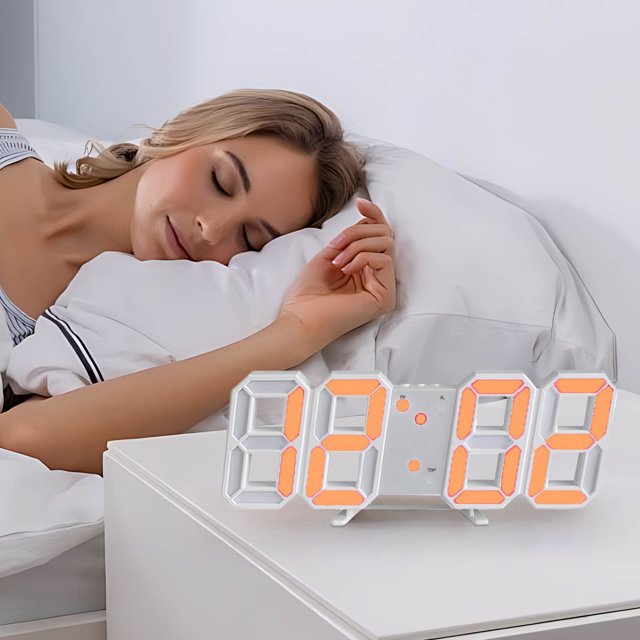 Aodebiao Led Digital Alarm, 3D Wall Clock Desk Auto Dimming 12/24 Hour Date Temperature Home Decor Control Silent Snooze USB Nightlight Bedroom Living Room Kitchen Office