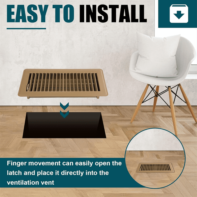 Registre de Plancher 4x10, Lot de 4 Évents de Registre de Plancher, Grilles de Plancher en Acier Robustes et Marchables, Grille Décorative Ajustable